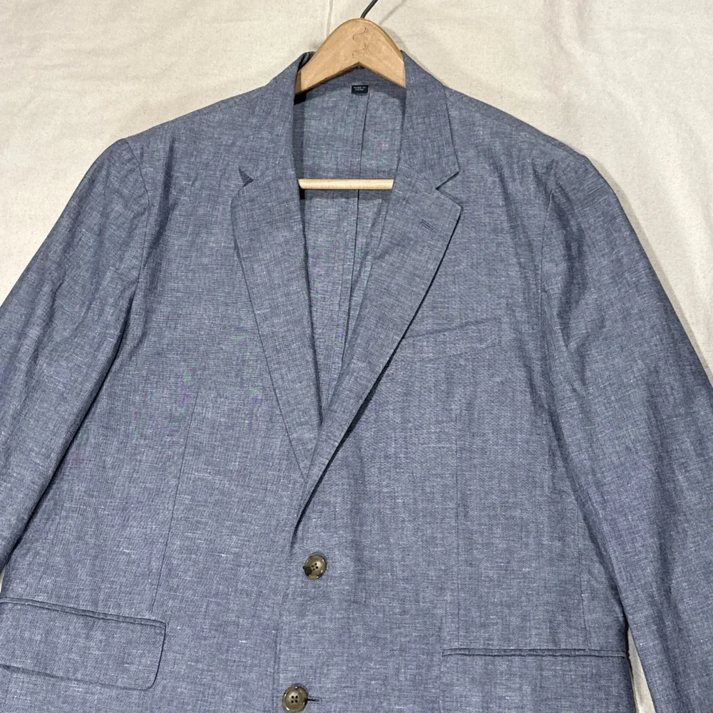 J Crew Ludlow Blazer Mens 44R Slim Blue Linen Sport Coat Slim Two Button Somelos